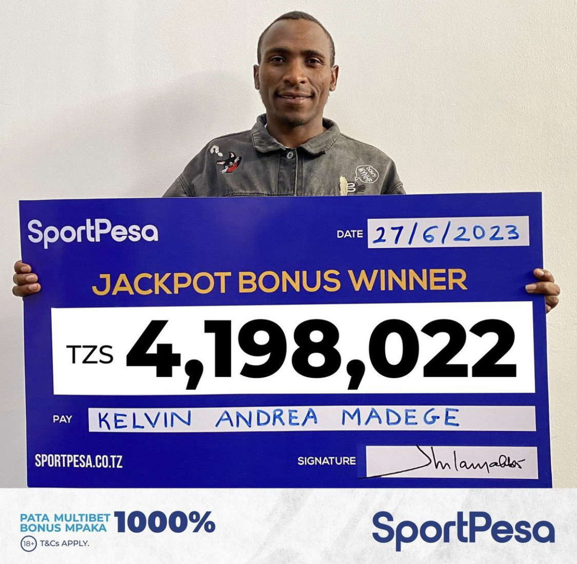 Mid-Week Jackpot bonus winner Kelvin Madenge
