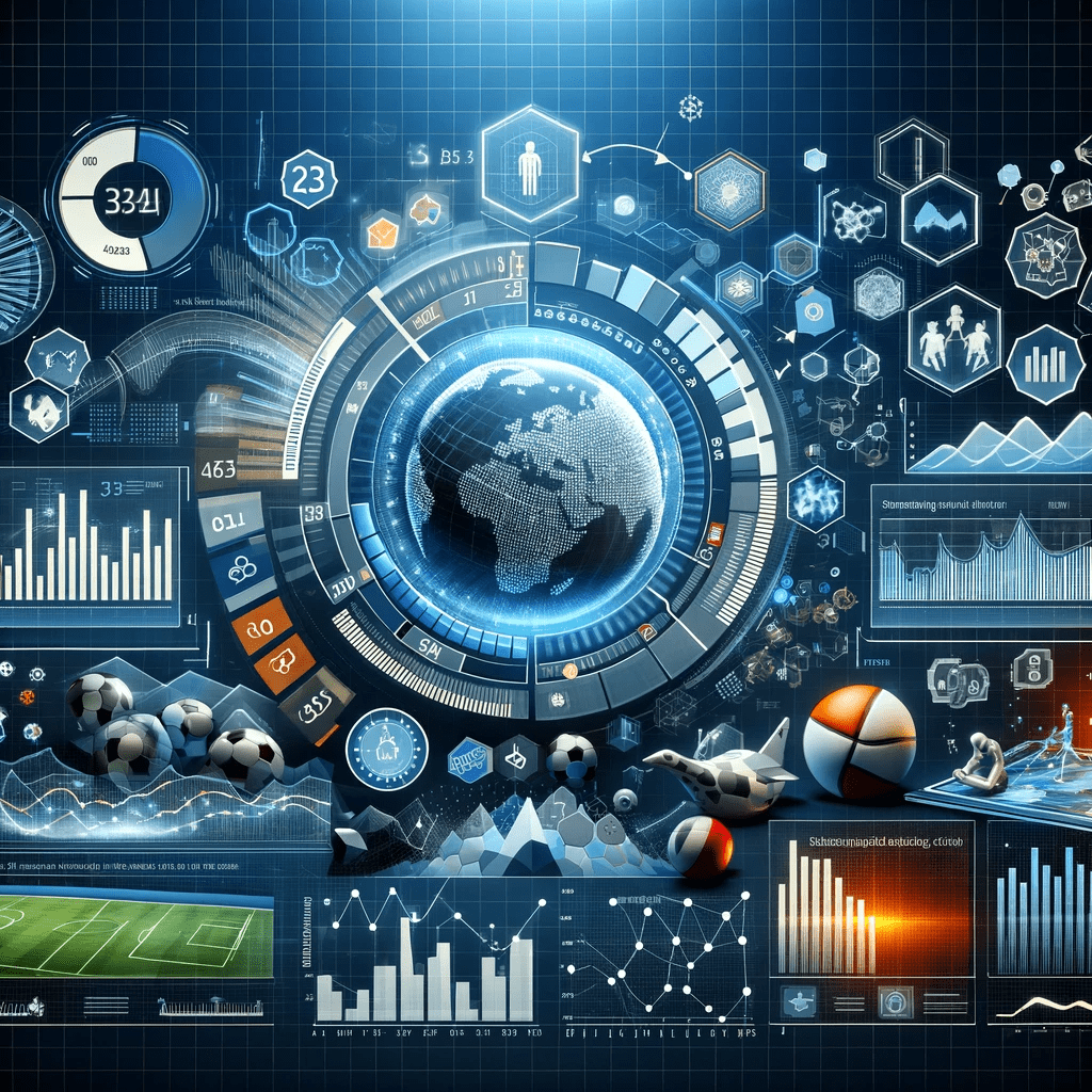 This image visualizes the concept of 'Understanding the Sports Betting Landscape in ---- & Utilizing Online Analytics and Data'- Imagine a high-tech-
