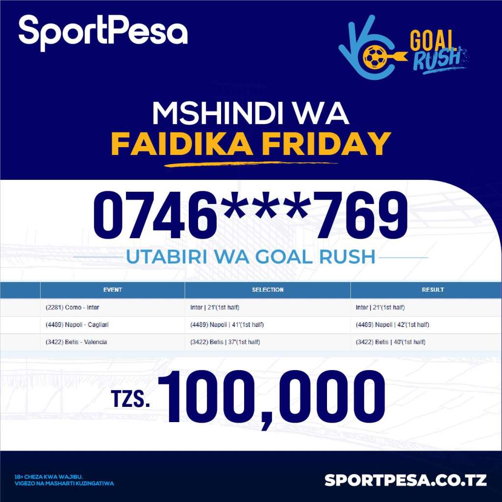 SportPesa Goal Rush Washindi 17-23 Mei 2025