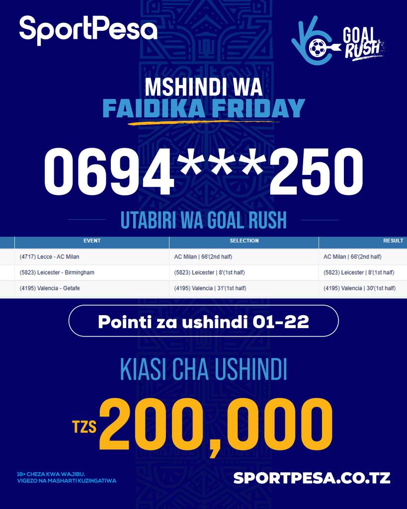 SportPesa Goal Rush washindi Agosti 24-30