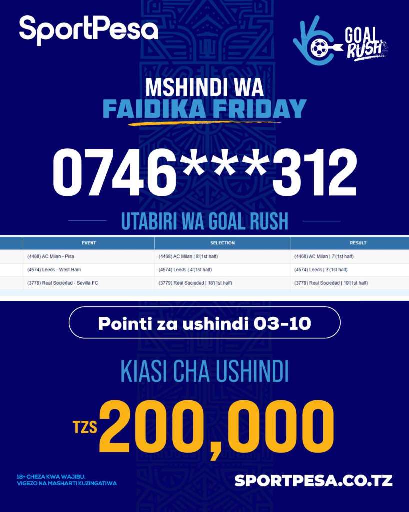 SportPesa Goal Rush washindi 18-25 Oktoba