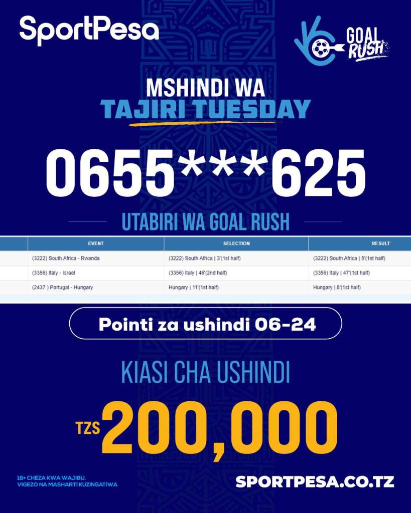 SportPesa Goal Rush washindi 11-17 Oktoba
