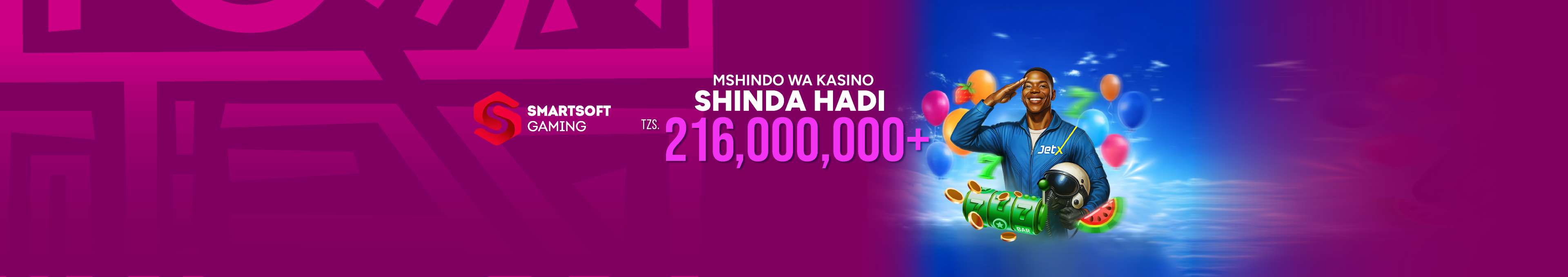 Casino promotion banner with SportPesa Gaming logo and TZS 216,000,000+ prize.